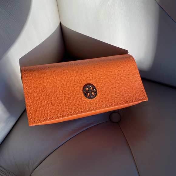 Tory Burch Handbags - Tory Burch Orange Leather Sunglasses Case Eyeglass Hard Case Very Good